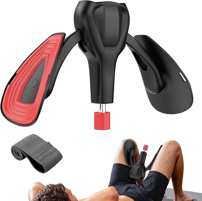 Entrenador de suelo pélvico negro con mando rojo de resistencia ajustable y banda elástica incluida
